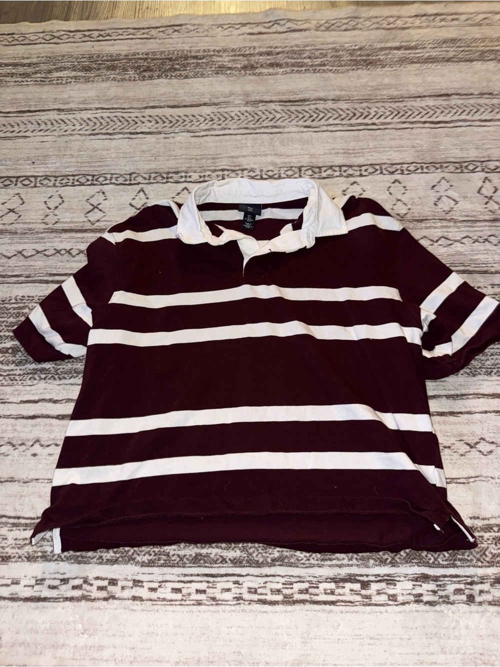 H&M Burgundy and White Striped Polo Shirt